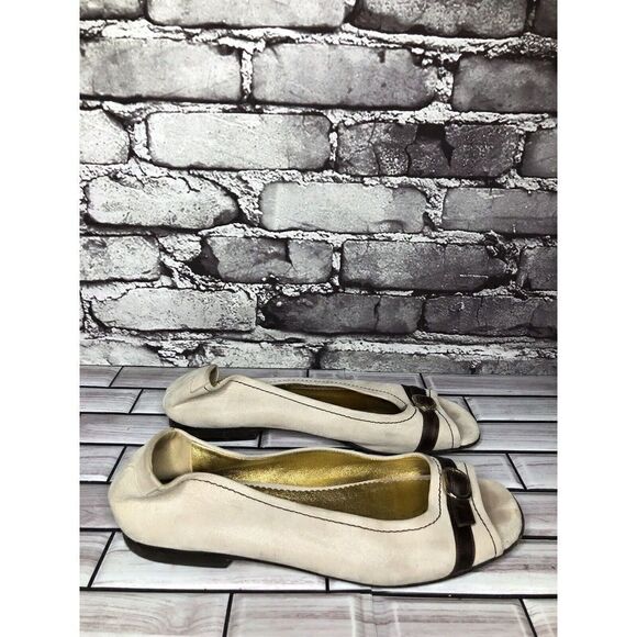 Taryn Rose Ivory Leather Brown Leather Strap Pumps Peep Toe Shoes Women sz 39EU - Picture 7 of 16